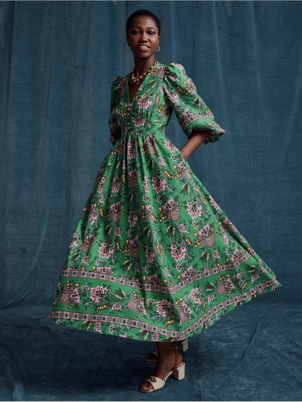 Boden Lola Blouson Green Botanica Terrace Floral Maxi Dress - Picture 3 of 3